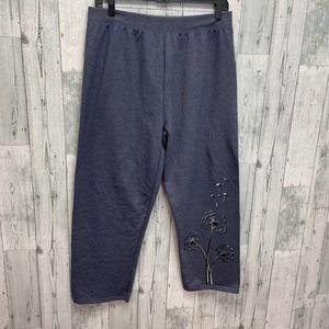 Hand Printed Upcycled 2X Dandelion Make a Wish Cozy PolyCotton Sweatpants